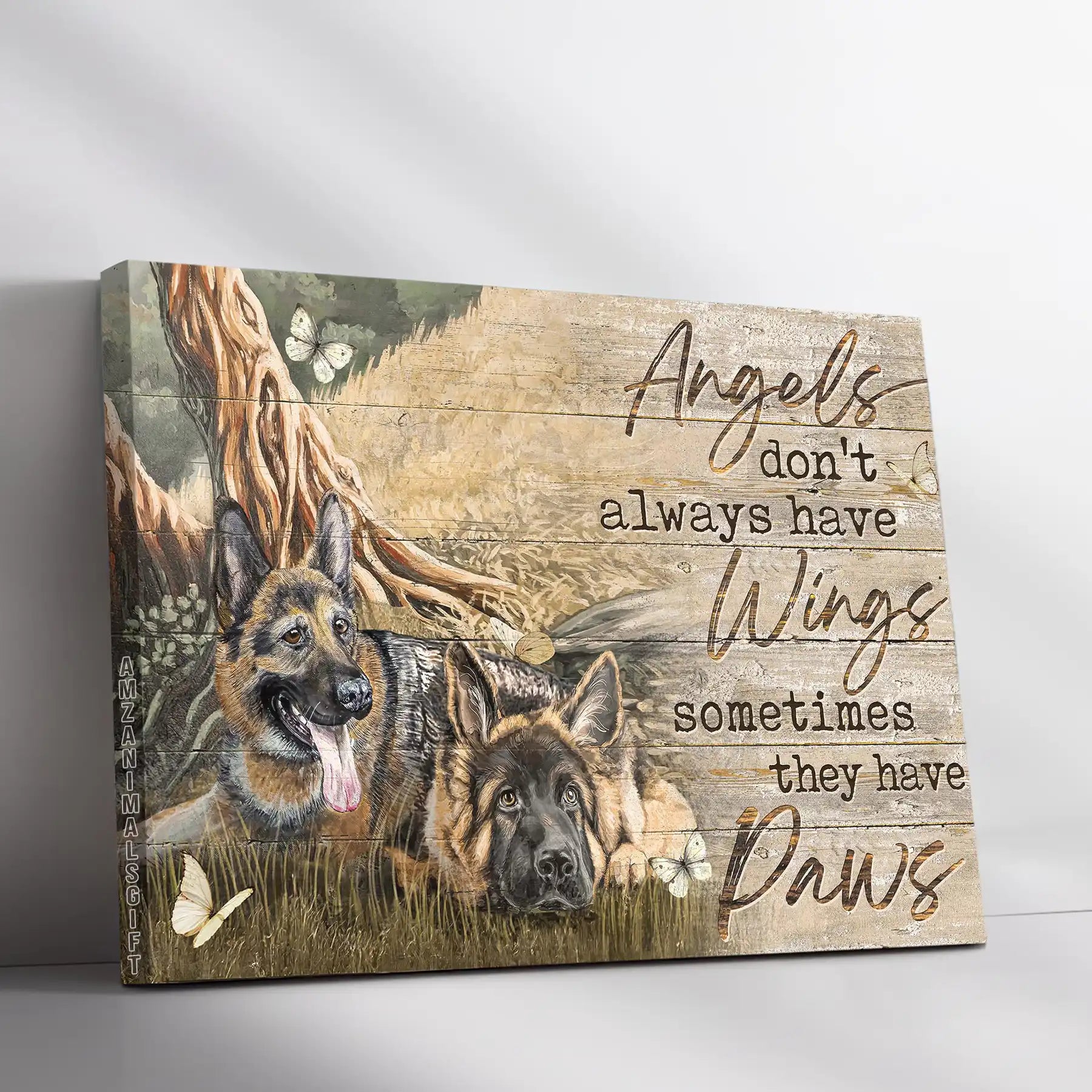 German Shepherd Premium Wrapped Landscape Canvas - German Shepherd, Under The Tree, Angels Don't Always Have Wings - Memorial Gifts For Dog Lovers - Amzanimalsgift