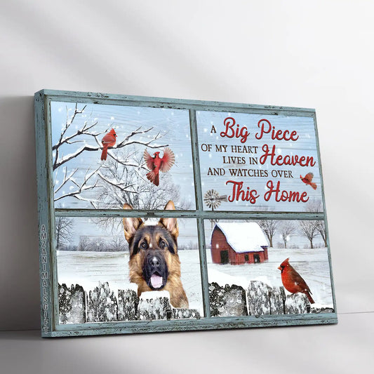 German Shepherd Premium Wrapped Landscape Canvas - German Shepherd, Winter Village, Cardinal, A Big Piece Of My Heart - Memorial Gift For Dog Lovers - Amzanimalsgift