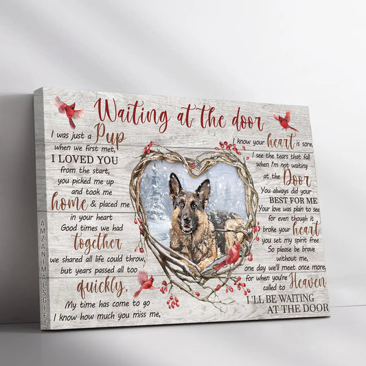 German Shepherd Premium Wrapped Landscape Canvas - Heart Of Thorn Red Cardinal, Waiting At The Door - Memorial Gift For German Shepherd Lovers - Amzanimalsgift