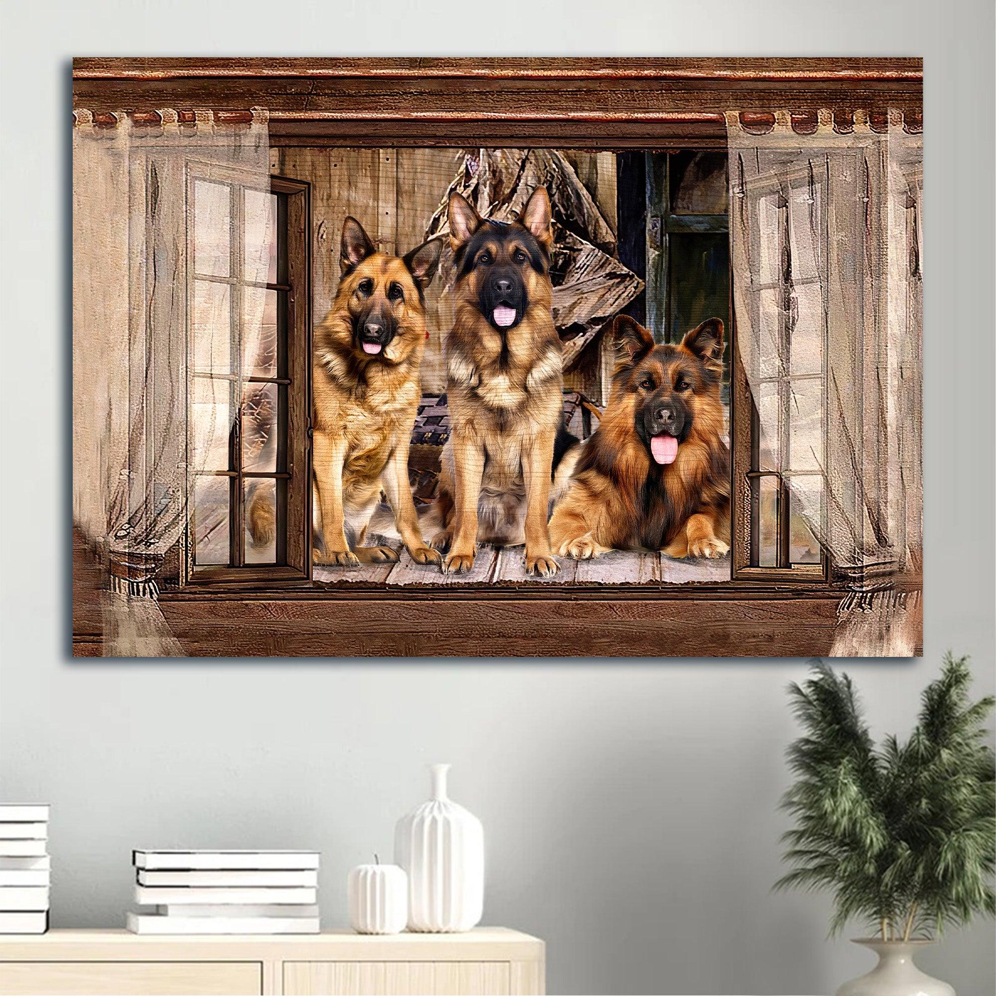 German Shepherd Premium Wrapped Landscape Canvas - Stunning German Shepherd, Vintage Window - Gift For German Shepherd Lovers, Dog Lovers - Amzanimalsgift