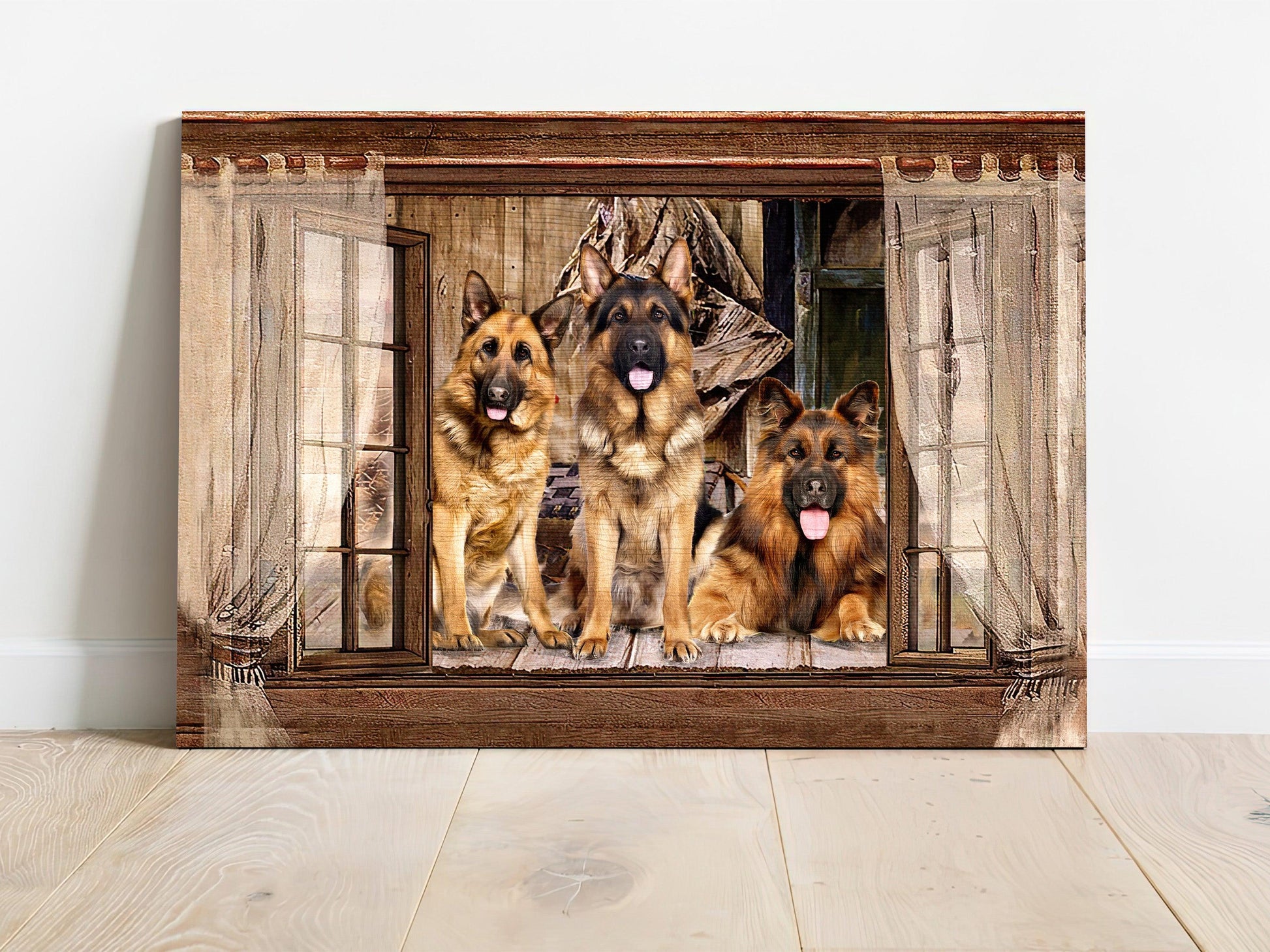 German Shepherd Premium Wrapped Landscape Canvas - Stunning German Shepherd, Vintage Window - Gift For German Shepherd Lovers, Dog Lovers - Amzanimalsgift