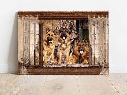 German Shepherd Premium Wrapped Landscape Canvas - Stunning German Shepherd, Vintage Window - Gift For German Shepherd Lovers, Dog Lovers - Amzanimalsgift