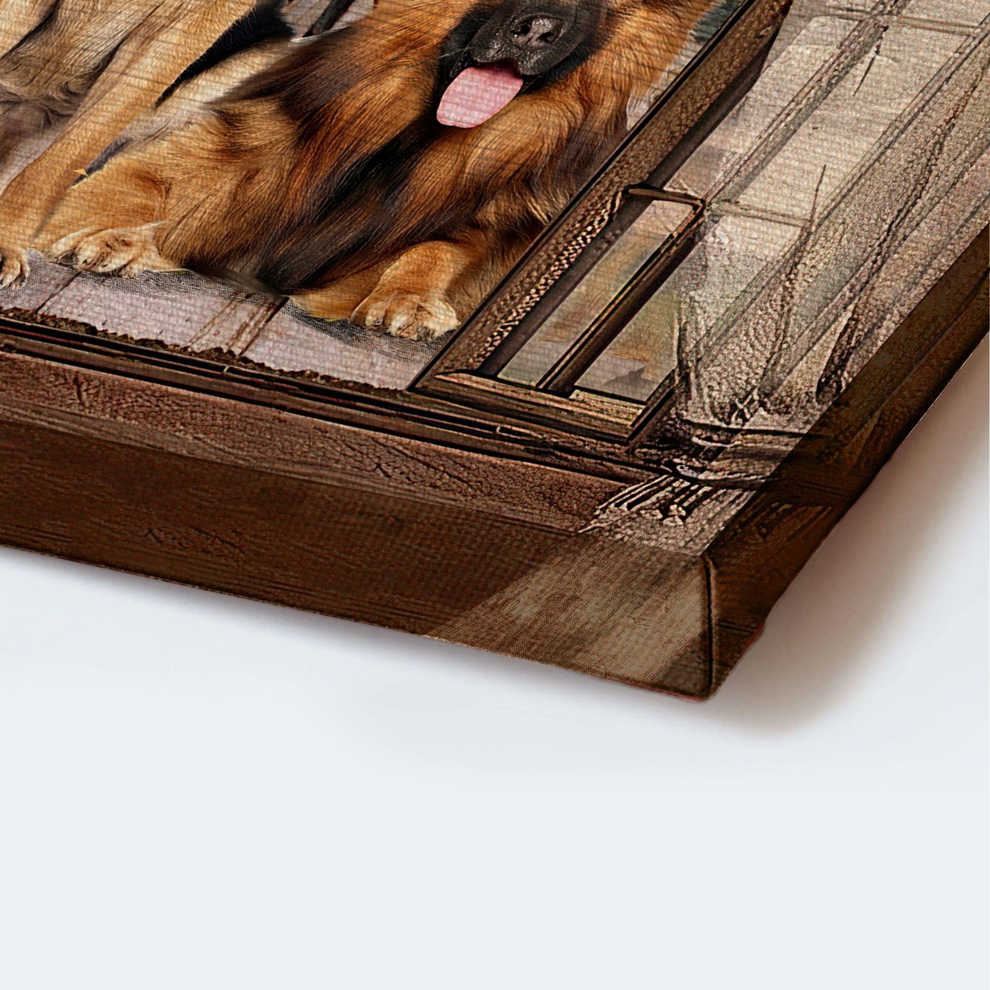German Shepherd Premium Wrapped Landscape Canvas - Stunning German Shepherd, Vintage Window - Gift For German Shepherd Lovers, Dog Lovers - Amzanimalsgift