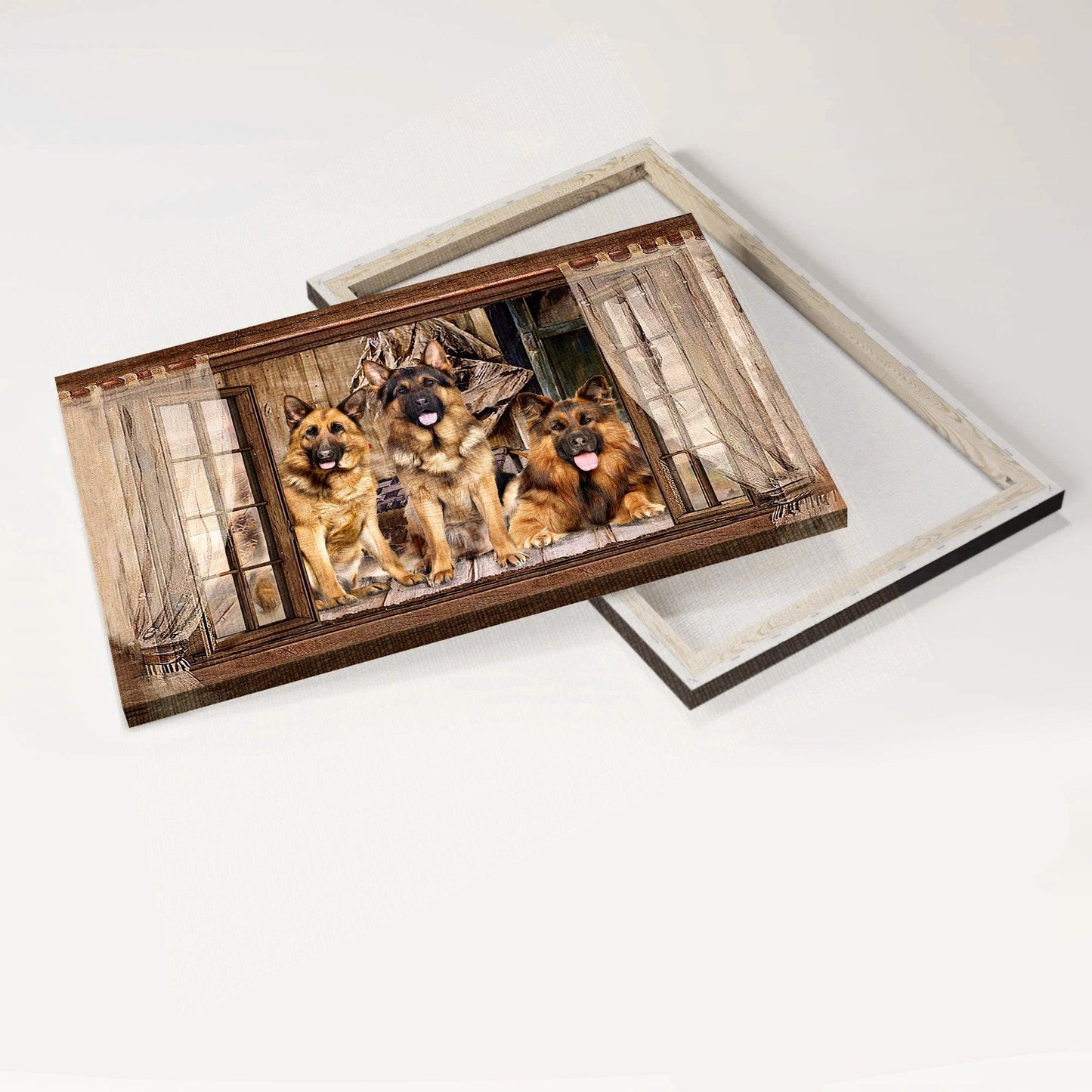 German Shepherd Premium Wrapped Landscape Canvas - Stunning German Shepherd, Vintage Window - Gift For German Shepherd Lovers, Dog Lovers - Amzanimalsgift