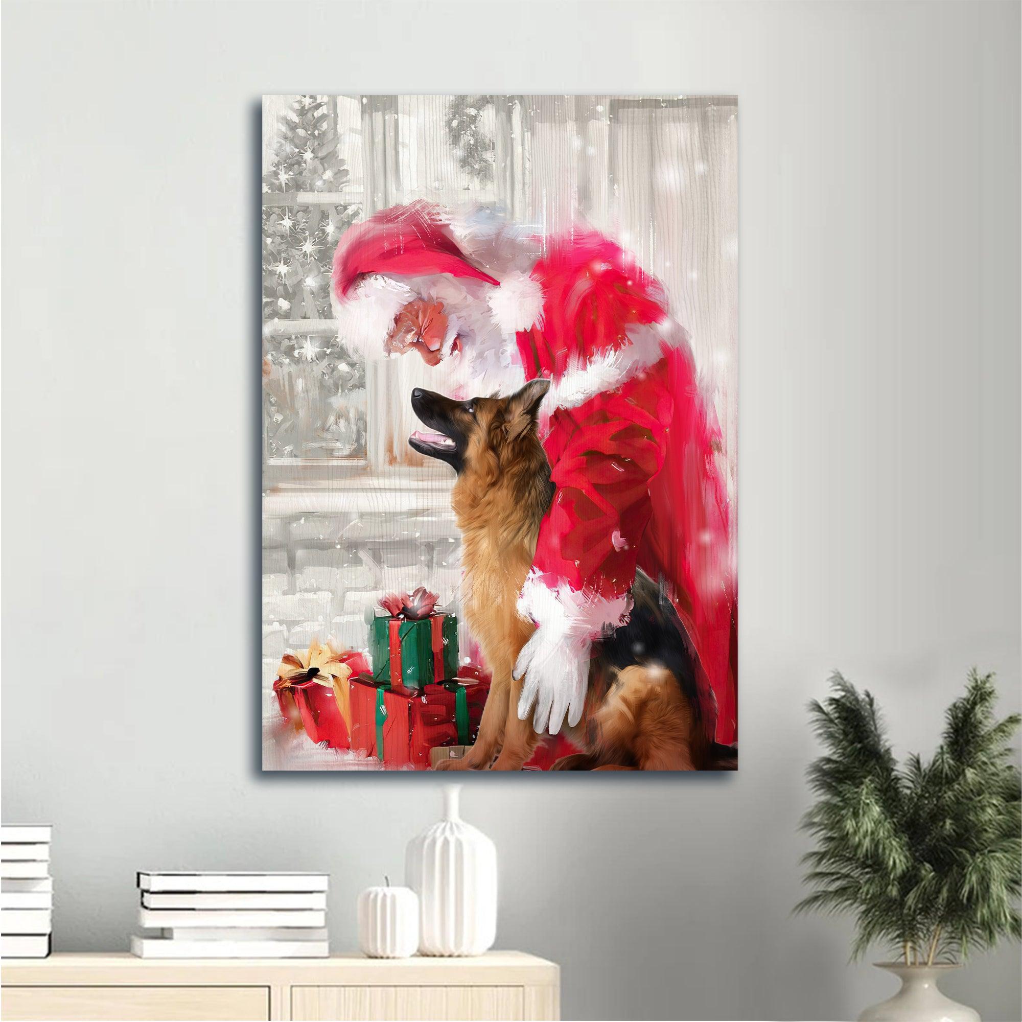 German Shepherd Premium Wrapped Portrait Canvas - German Shepherd and Santa Claus, Christmas Gifts - Perfect Gift For German Shepherd Lovers - Amzanimalsgift