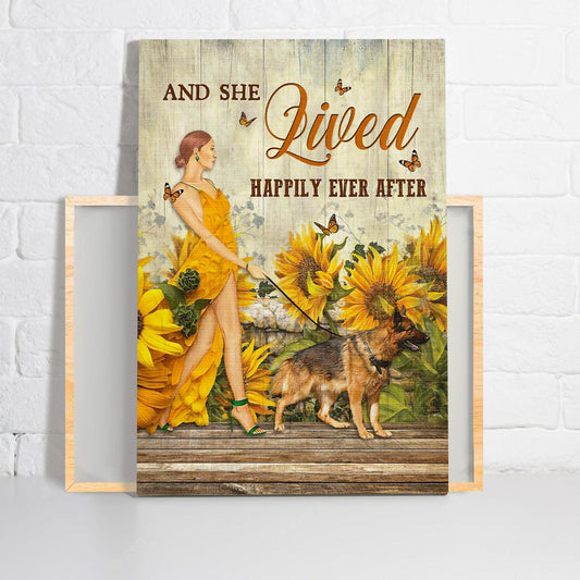 German Shepherd Premium Wrapped Portrait Canvas - German Shepherd, Beautiful Girl, She Lived Happily Ever After - Gift For German Shepherd Lovers - Amzanimalsgift