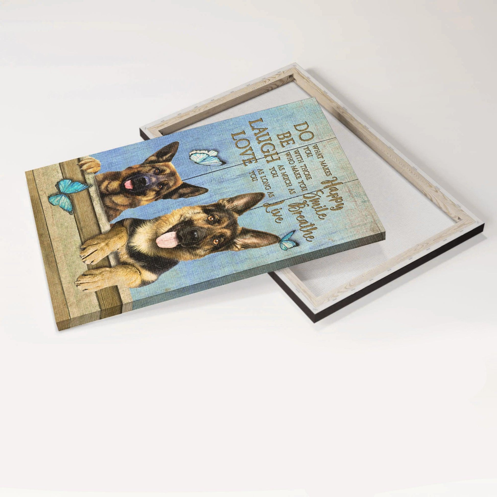 German Shepherd Premium Wrapped Portrait Canvas - German Shepherd, Blue Butterfly, Do What Makes You Happy - Gift For German Shepherd Lovers - Amzanimalsgift