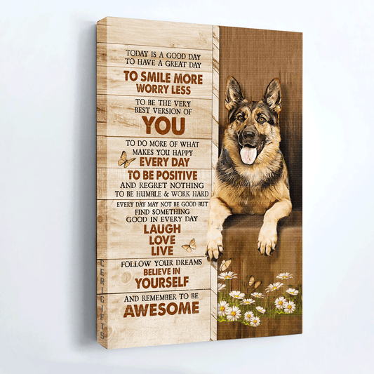 German Shepherd Premium Wrapped Portrait Canvas - German Shepherd, Daisy Painting, Believe In Yourself - Gift For German Shepherd Lover, Dog Lovers - Amzanimalsgift