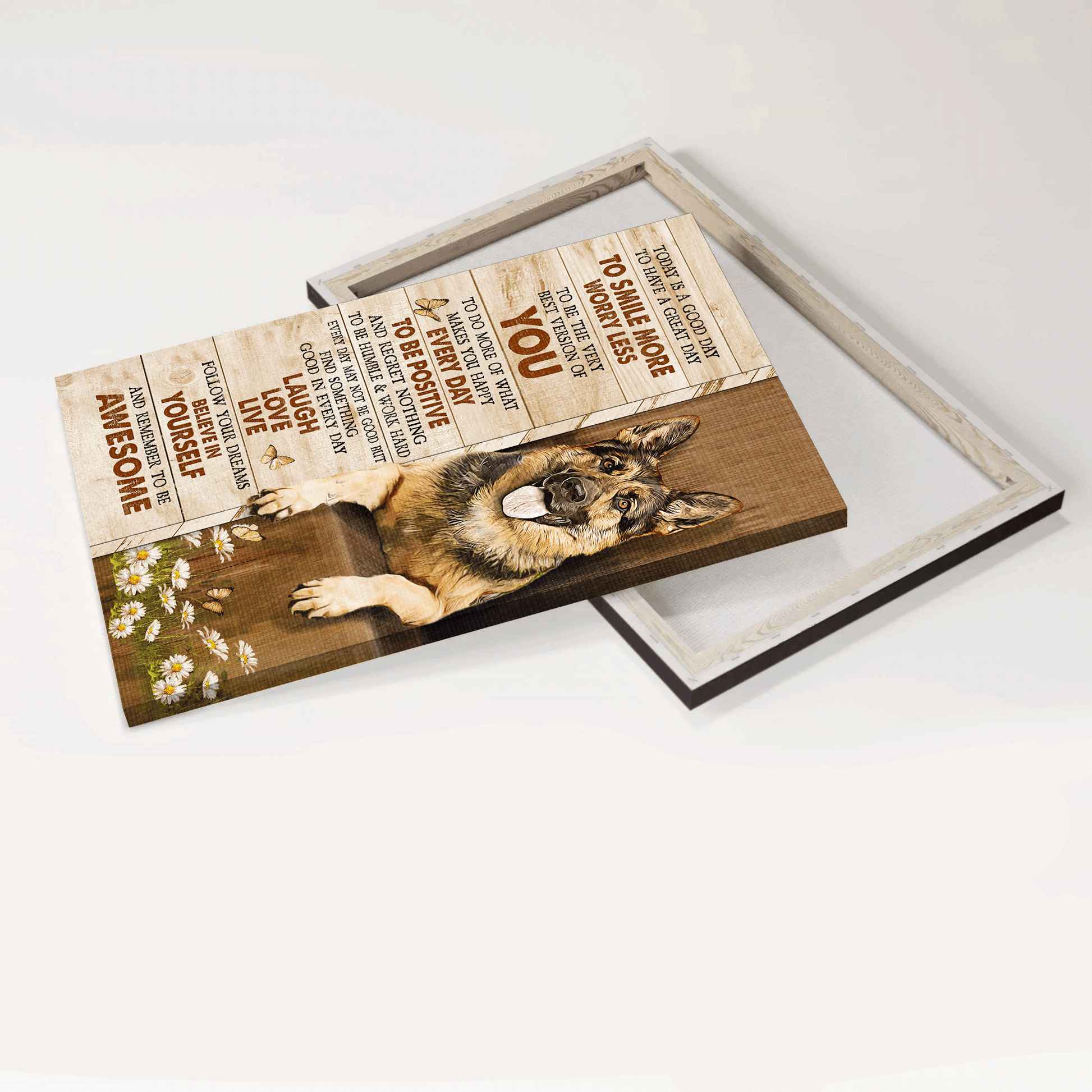 German Shepherd Premium Wrapped Portrait Canvas - German Shepherd, Daisy Painting, Believe In Yourself - Gift For German Shepherd Lover, Dog Lovers - Amzanimalsgift