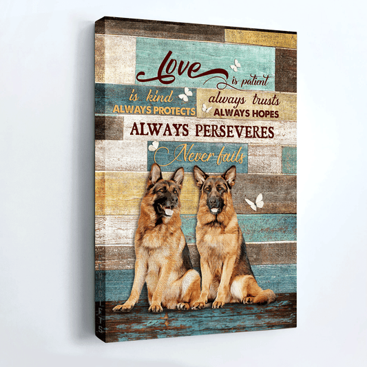 German Shepherd Premium Wrapped Portrait Canvas - German Shepherd Dogs, White Butterfly, Love Is Patient - Gift For German Shepherd Lovers - Amzanimalsgift