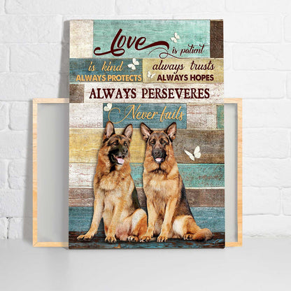 German Shepherd Premium Wrapped Portrait Canvas - German Shepherd Dogs, White Butterfly, Love Is Patient - Gift For German Shepherd Lovers - Amzanimalsgift