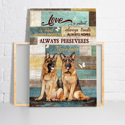 German Shepherd Premium Wrapped Portrait Canvas - German Shepherd Dogs, White Butterfly, Love Is Patient - Gift For German Shepherd Lovers - Amzanimalsgift