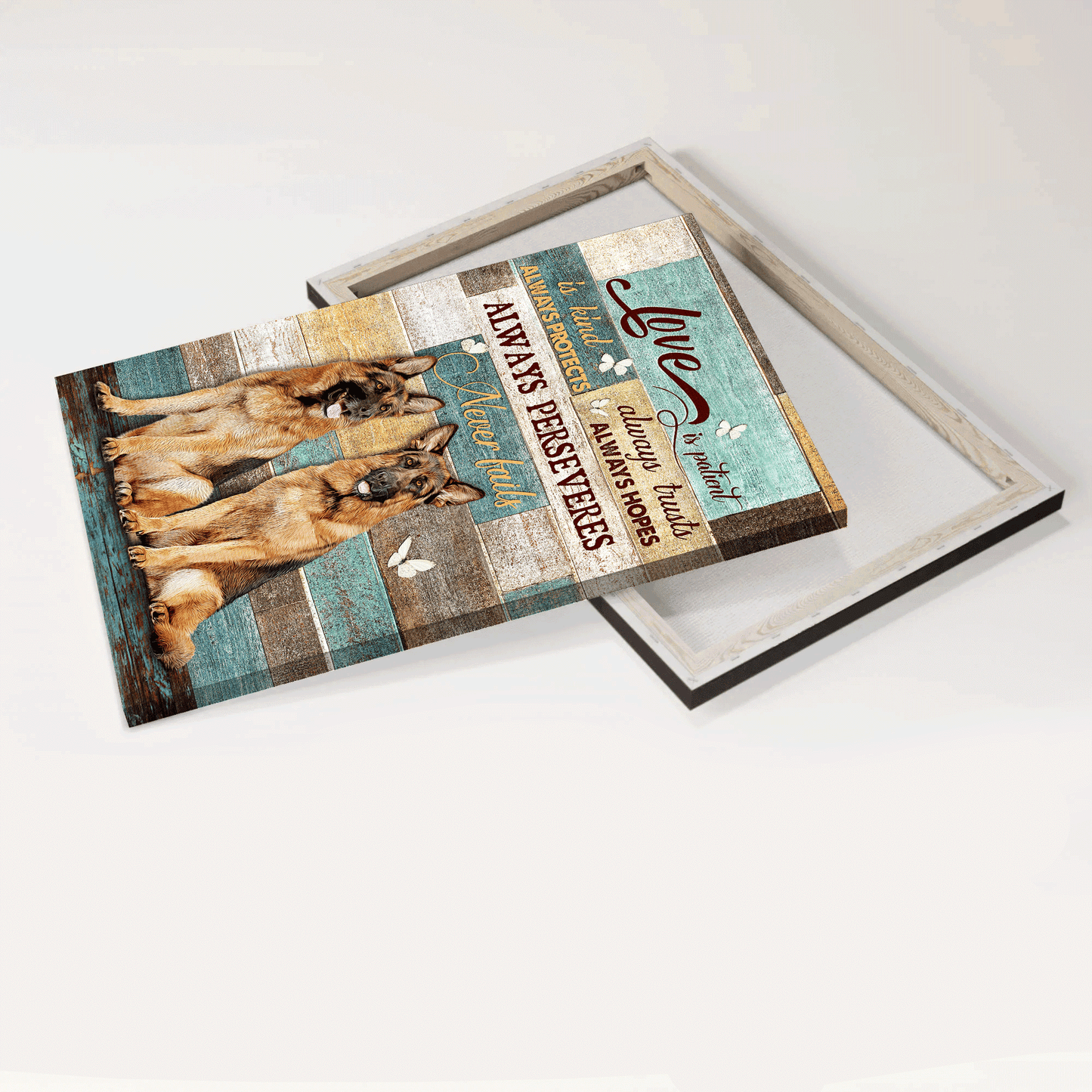 German Shepherd Premium Wrapped Portrait Canvas - German Shepherd Dogs, White Butterfly, Love Is Patient - Gift For German Shepherd Lovers - Amzanimalsgift