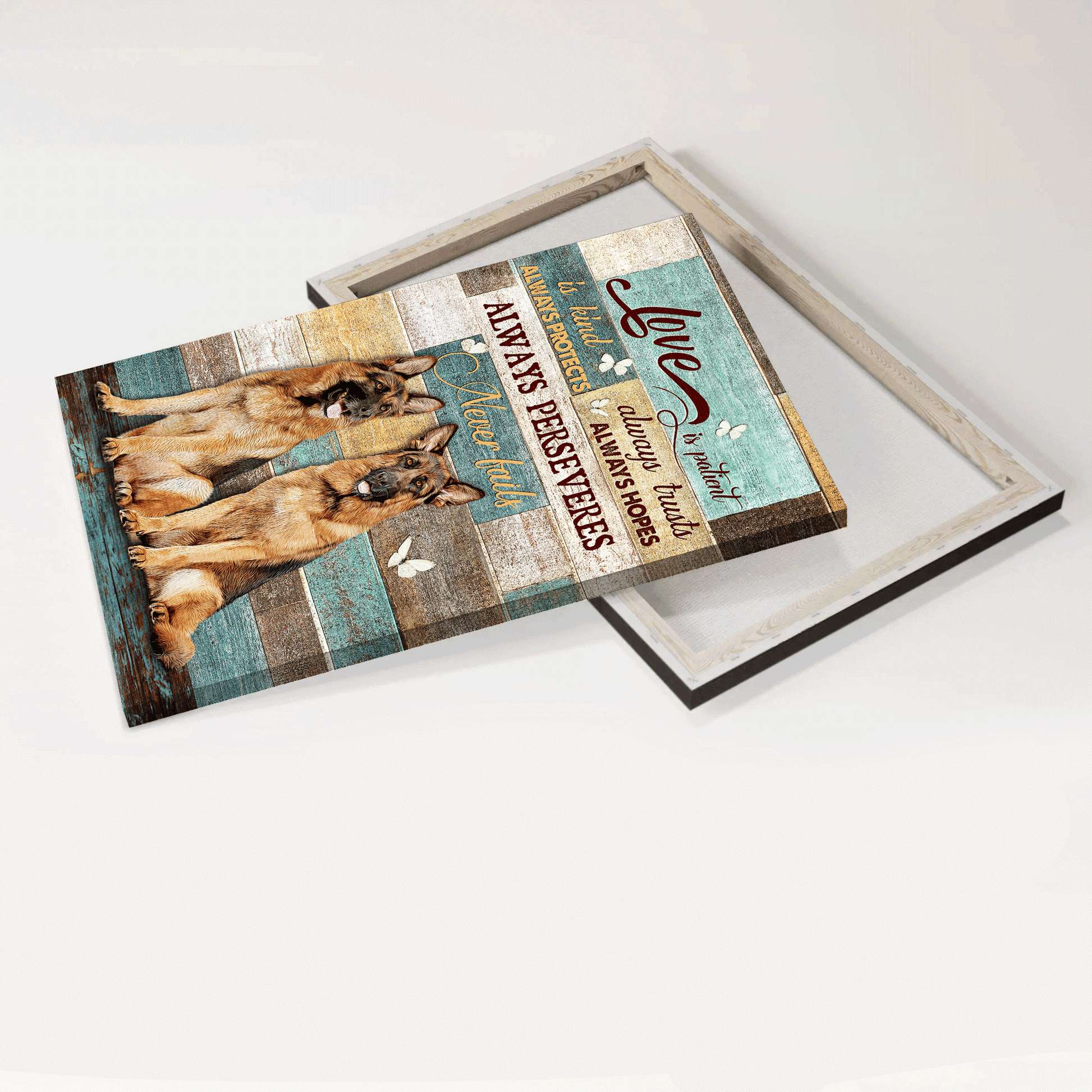 German Shepherd Premium Wrapped Portrait Canvas - German Shepherd Dogs, White Butterfly, Love Is Patient - Gift For German Shepherd Lovers - Amzanimalsgift