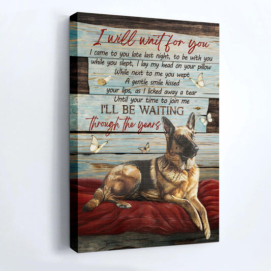 German Shepherd Premium Wrapped Portrait Canvas - German Shepherd, Loyal Dog, White Butterfly, I Will Wait For You - Gift For German Shepherd Lovers - Amzanimalsgift