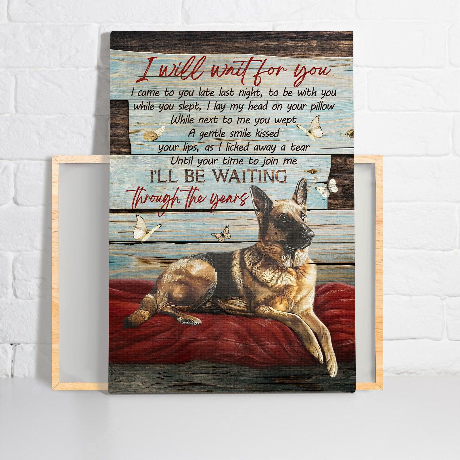 German Shepherd Premium Wrapped Portrait Canvas - German Shepherd, Loyal Dog, White Butterfly, I Will Wait For You - Gift For German Shepherd Lovers - Amzanimalsgift