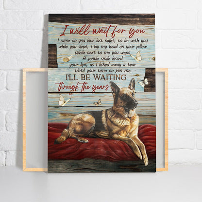 German Shepherd Premium Wrapped Portrait Canvas - German Shepherd, Loyal Dog, White Butterfly, I Will Wait For You - Gift For German Shepherd Lovers - Amzanimalsgift