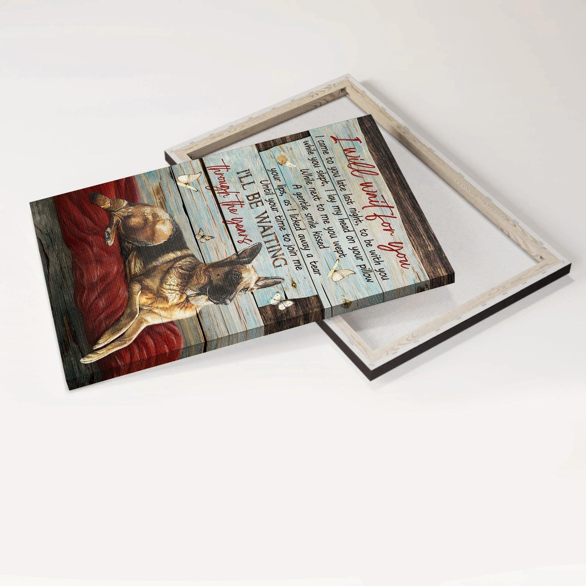German Shepherd Premium Wrapped Portrait Canvas - German Shepherd, Loyal Dog, White Butterfly, I Will Wait For You - Gift For German Shepherd Lovers - Amzanimalsgift