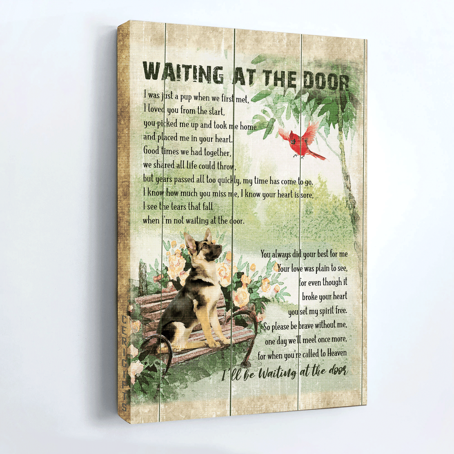 German Shepherd Premium Wrapped Portrait Canvas - German Shepherd, Park, Cardinal, Waiting At The Door For You - Gift For German Shepherd Lovers - Amzanimalsgift