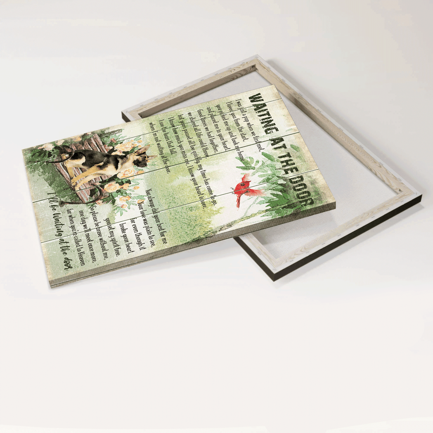 German Shepherd Premium Wrapped Portrait Canvas - German Shepherd, Park, Cardinal, Waiting At The Door For You - Gift For German Shepherd Lovers - Amzanimalsgift