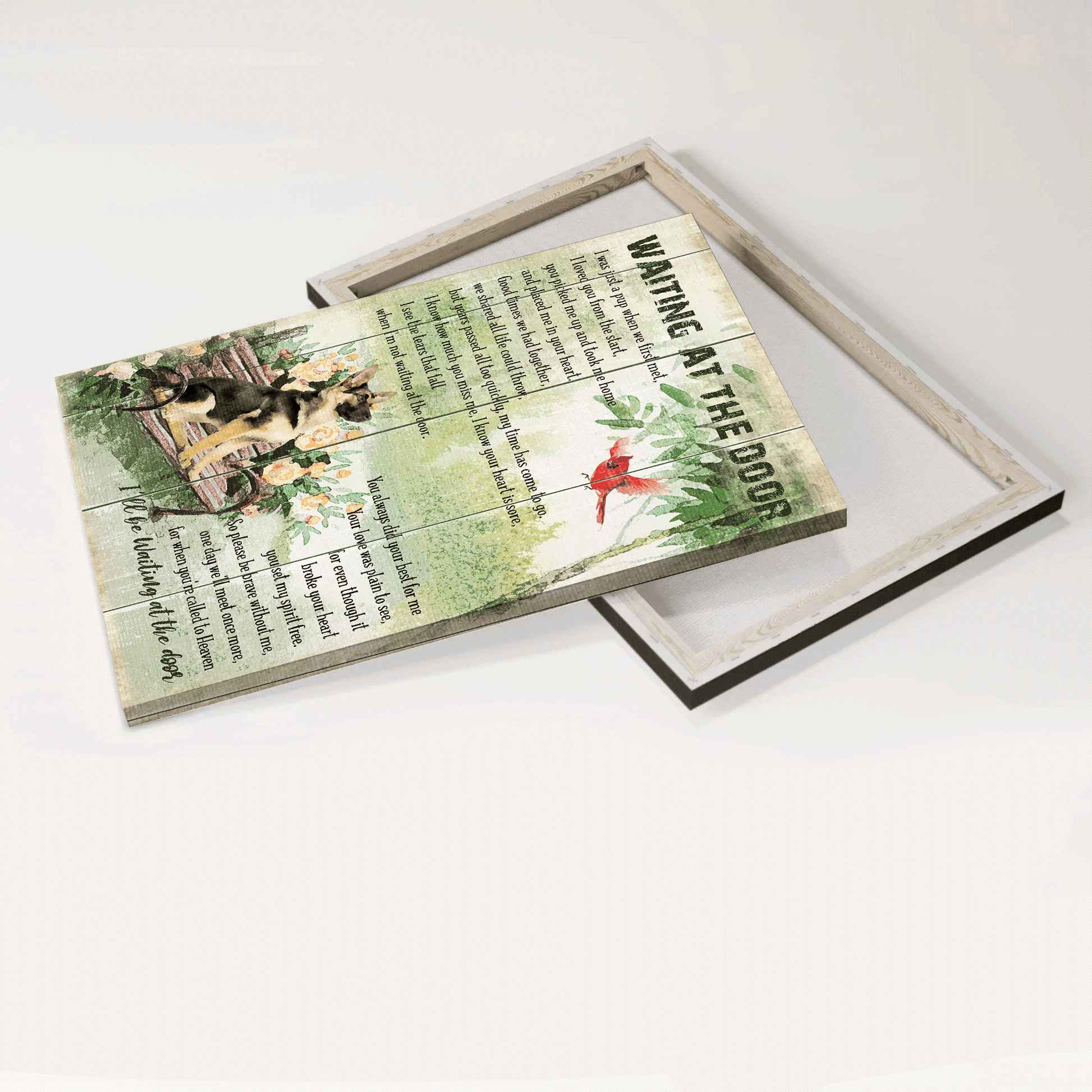 German Shepherd Premium Wrapped Portrait Canvas - German Shepherd, Park, Cardinal, Waiting At The Door For You - Gift For German Shepherd Lovers - Amzanimalsgift
