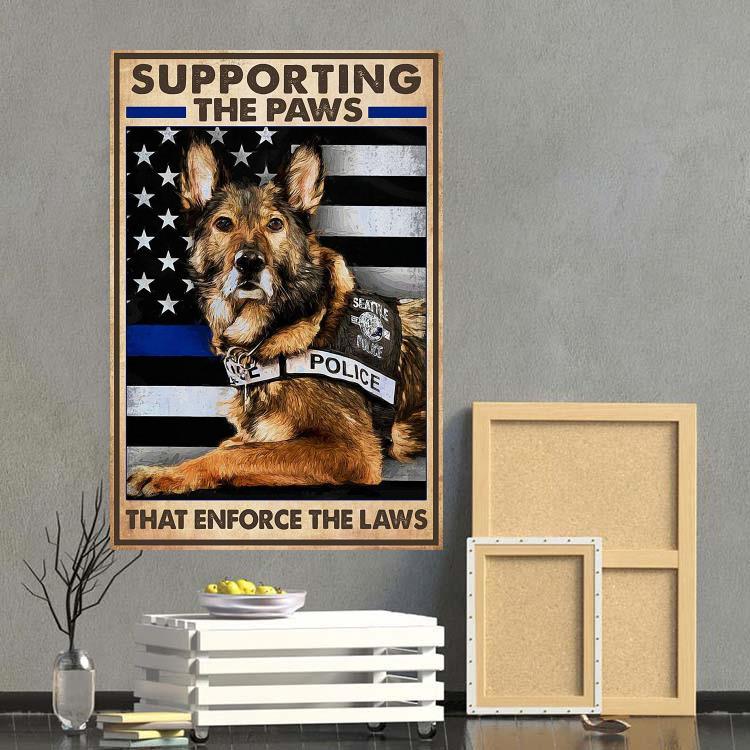 German Shepherd Premium Wrapped Portrait Canvas - German Shepherd, US Flag, Supporting The Paws That Enforce The Laws - Perfect Gift For Dog Lovers - Amzanimalsgift