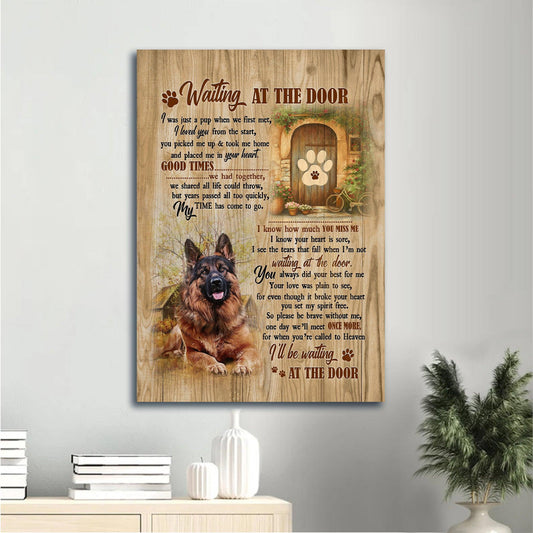 German Shepherd Premium Wrapped Portrait Canvas - German Shepherd, Vintage Door, Flower Garden, Waiting At The Door - Memorial Gift For Dog Lovers - Amzanimalsgift