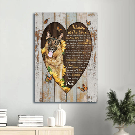 German Shepherd Premium Wrapped Portrait Canvas - Heart Frame, German Shepherd Dog, Sunflower, Waiting At The Door - Gift For German Shepherd Lovers - Amzanimalsgift