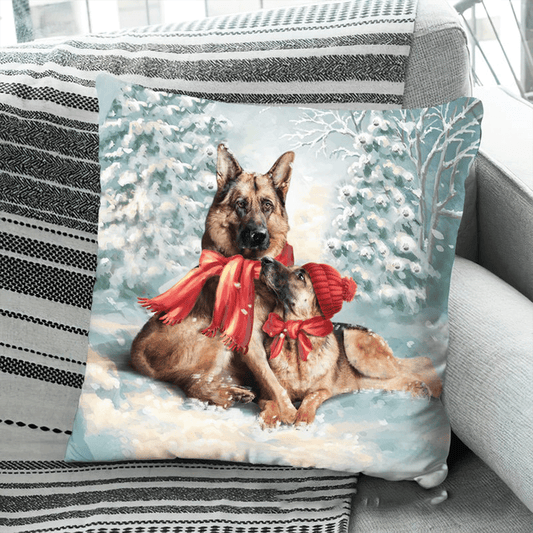 German Shepherd Throw Pillow - German Shepherd In The Snow Pillow - Perfect Gift For German Shepherd Lovers, Friend, Family - Amzanimalsgift