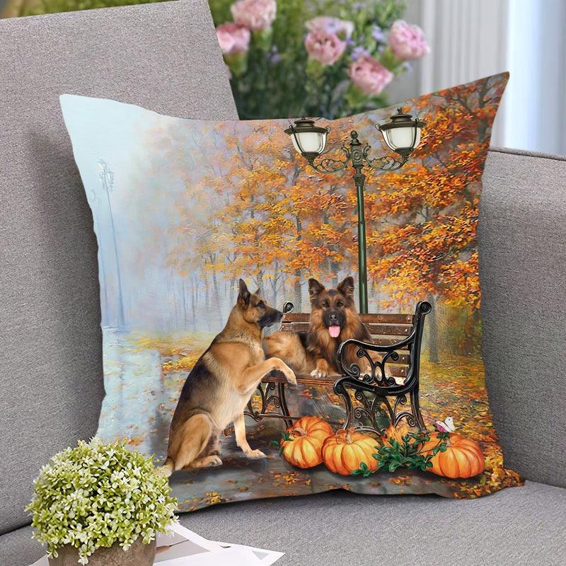 German Shepherd Throw Pillow - Halloween Pumpkins, Autumn Pillow - Perfect Gift For German Shepherd Lovers, Friend, Family - Amzanimalsgift