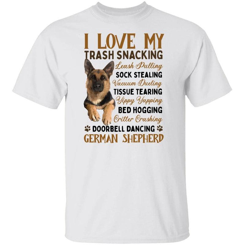 German Shepherd Unisex T Shirt - I Love My Trash Snacking Leash Pulling T Shirt - Perfect Shirt For German Shepherd, Friends, Family - Amzanimalsgift