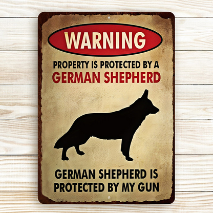 German Shepherds Dog Outdoor Metal Sign, Garden Warning Sign - Property Is Protected By A German Shepherd Dog Metal Sign Decoration