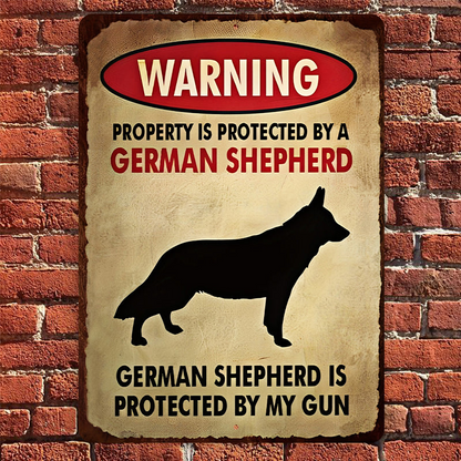 German Shepherds Dog Outdoor Metal Sign, Garden Warning Sign - Property Is Protected By A German Shepherd Dog Metal Sign Decoration