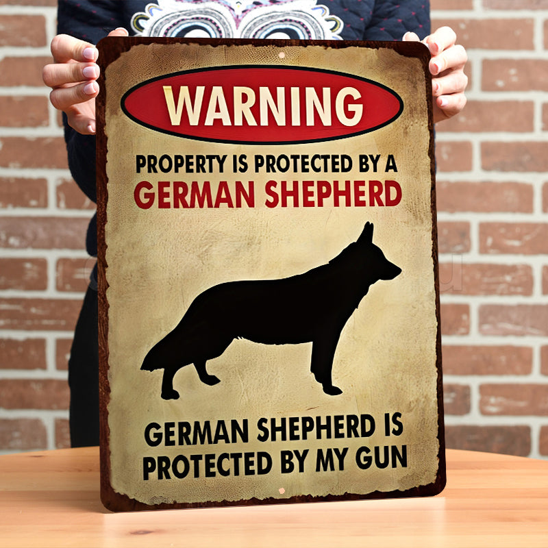 German Shepherds Dog Outdoor Metal Sign, Garden Warning Sign - Property Is Protected By A German Shepherd Dog Metal Sign Decoration