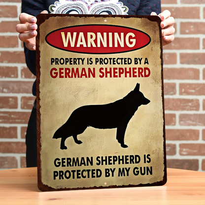 German Shepherds Dog Outdoor Metal Sign, Garden Warning Sign - Property Is Protected By A German Shepherd Dog Metal Sign Decoration