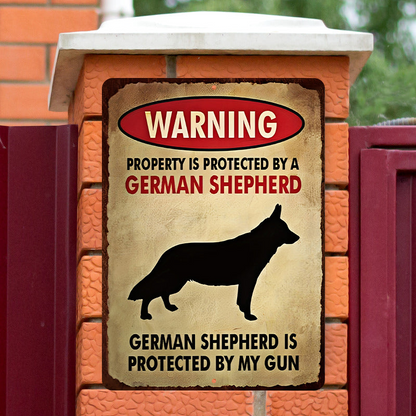 German Shepherds Dog Outdoor Metal Sign, Garden Warning Sign - Property Is Protected By A German Shepherd Dog Metal Sign Decoration