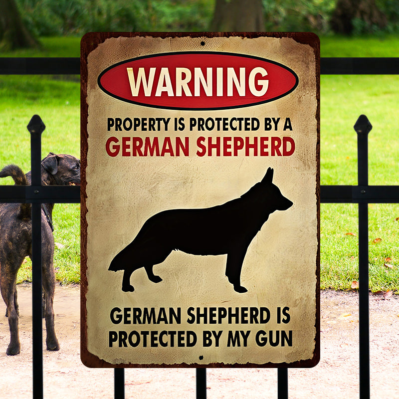 German Shepherds Dog Outdoor Metal Sign, Garden Warning Sign - Property Is Protected By A German Shepherd Dog Metal Sign Decoration