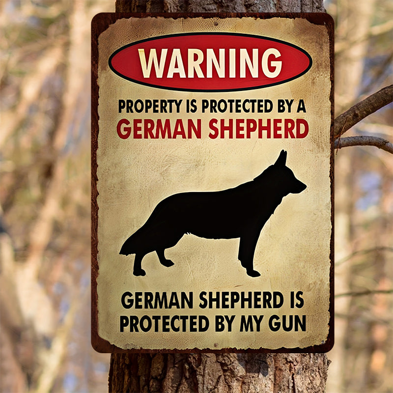 German Shepherds Dog Outdoor Metal Sign, Garden Warning Sign - Property Is Protected By A German Shepherd Dog Metal Sign Decoration