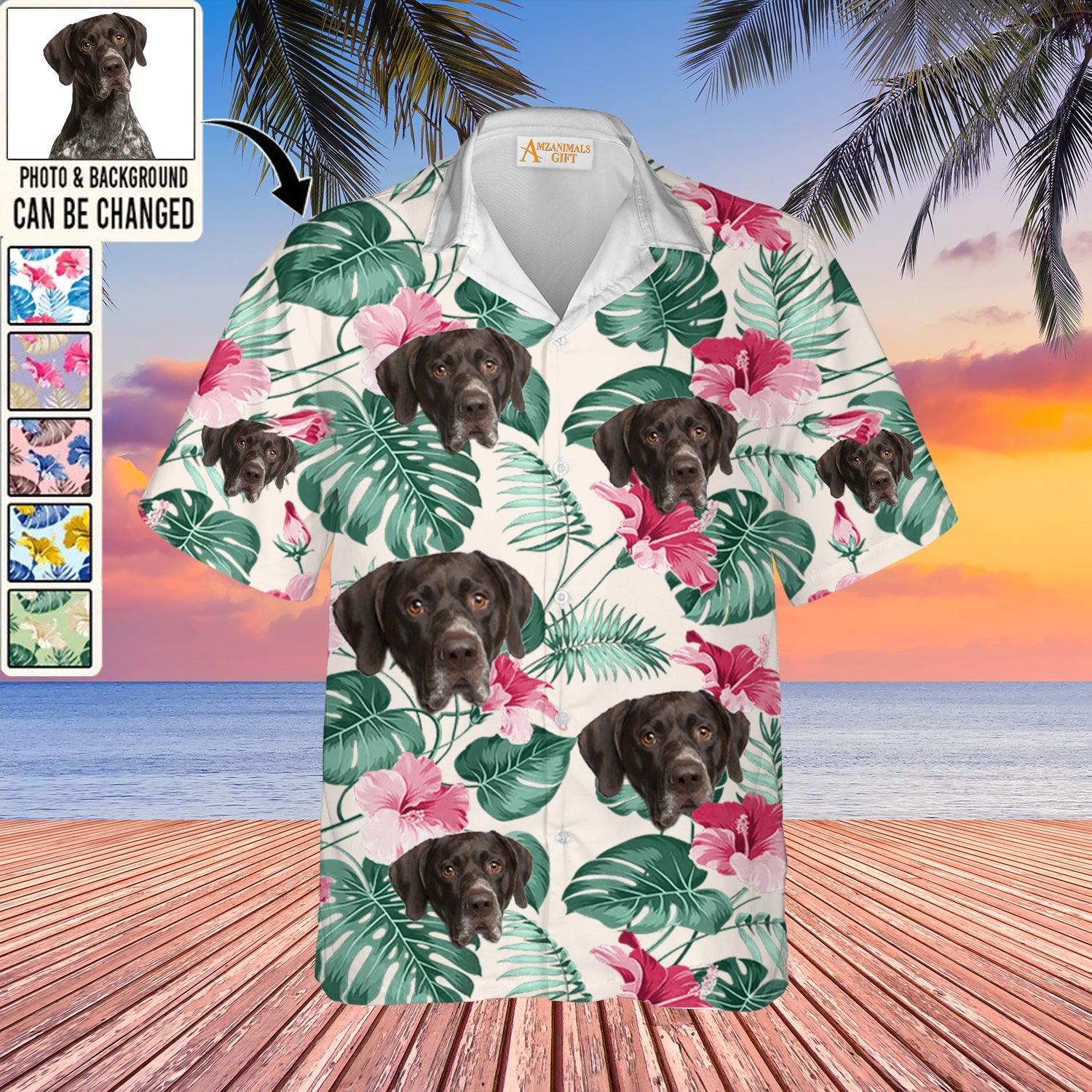German Shorthaired Pointer Face Custom Aloha Hawaii Shirt - Dog Custom Photo With Tropical Pattern Personalized Hawaiian Shirt - Perfect Gift For Dog Lovers, Friend, Family - Amzanimalsgift