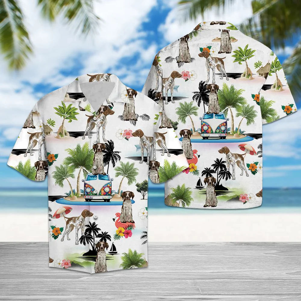 German Shorthaired Pointer Hawaiian Shirt, Dog Hippie Palm Vacation Aloha Shirt For Men Women - Perfect Gift For Dog Lovers, Husband, Boyfriend, Wife - Amzanimalsgift