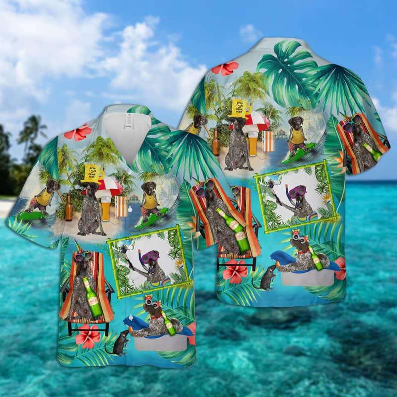 German Shorthaired Pointer Hawaiian Shirt, Dog Surfing Hawaiian Shirt, Tropical Summer Aloha Shirt For Men - Perfect Gift For German Shorthaired Pointer Lovers, Husband, Boyfriend, Friend, Family - Amzanimalsgift