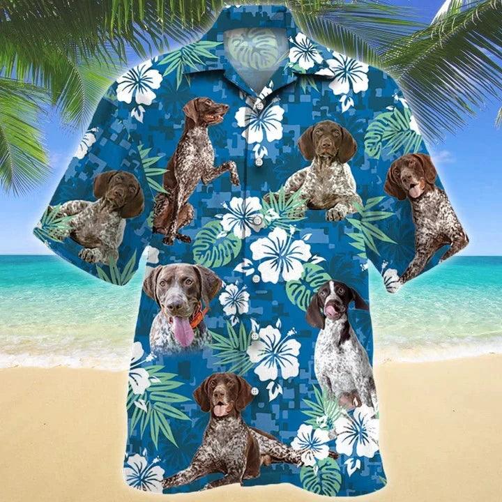 German Shorthaired Pointer Hawaiian Shirt - Funny German Shorthaired Pointer Dog Lovers Blue Camouflage Style Hawaiian Shirt - Perfect Gift For Friend, Family - Amzanimalsgift