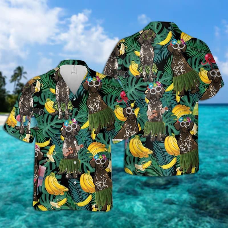 German Shorthaired Pointer Hawaiian Shirt, Tropical Summer Leaves Hawaiian Shirt For Men - Perfect Gift For German Shorthaired Pointer Lovers, Husband, Boyfriend, Friend, Family - Amzanimalsgift