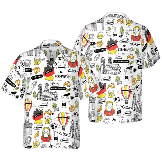 Germany Aloha Shirt, I Love Germany Doodle Hawaiian Shirt, Summer Hawaiian Shirt - Perfect Gift For Men Women, Friends, Family, Summer Lovers - Amzanimalsgift