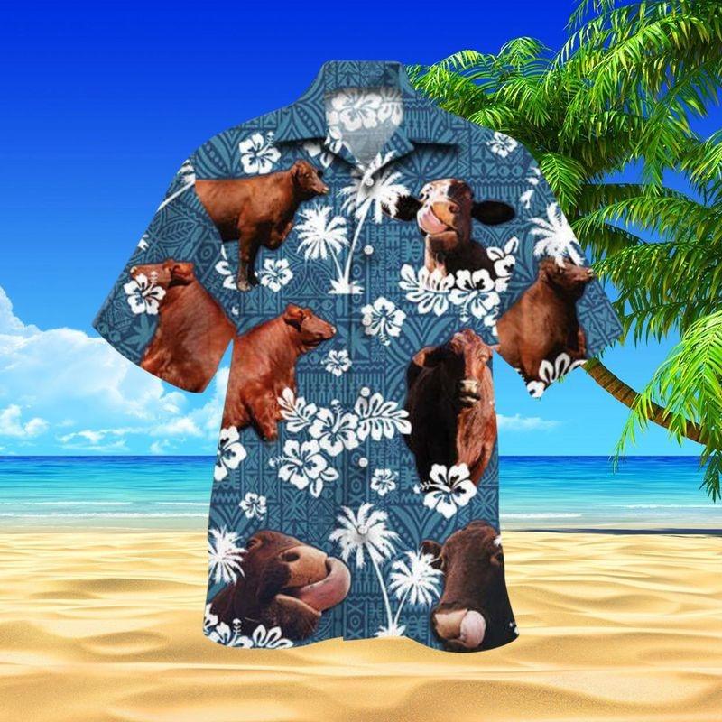 Gertrudis Cattle Aloha Hawaiian Shirt - Funny Gertrudis Cattle Hawaiian Shirt, Tropical Flower Hawaiian Shirt For Men & Women, Gertrudis Cattle Lover - Amzanimalsgift