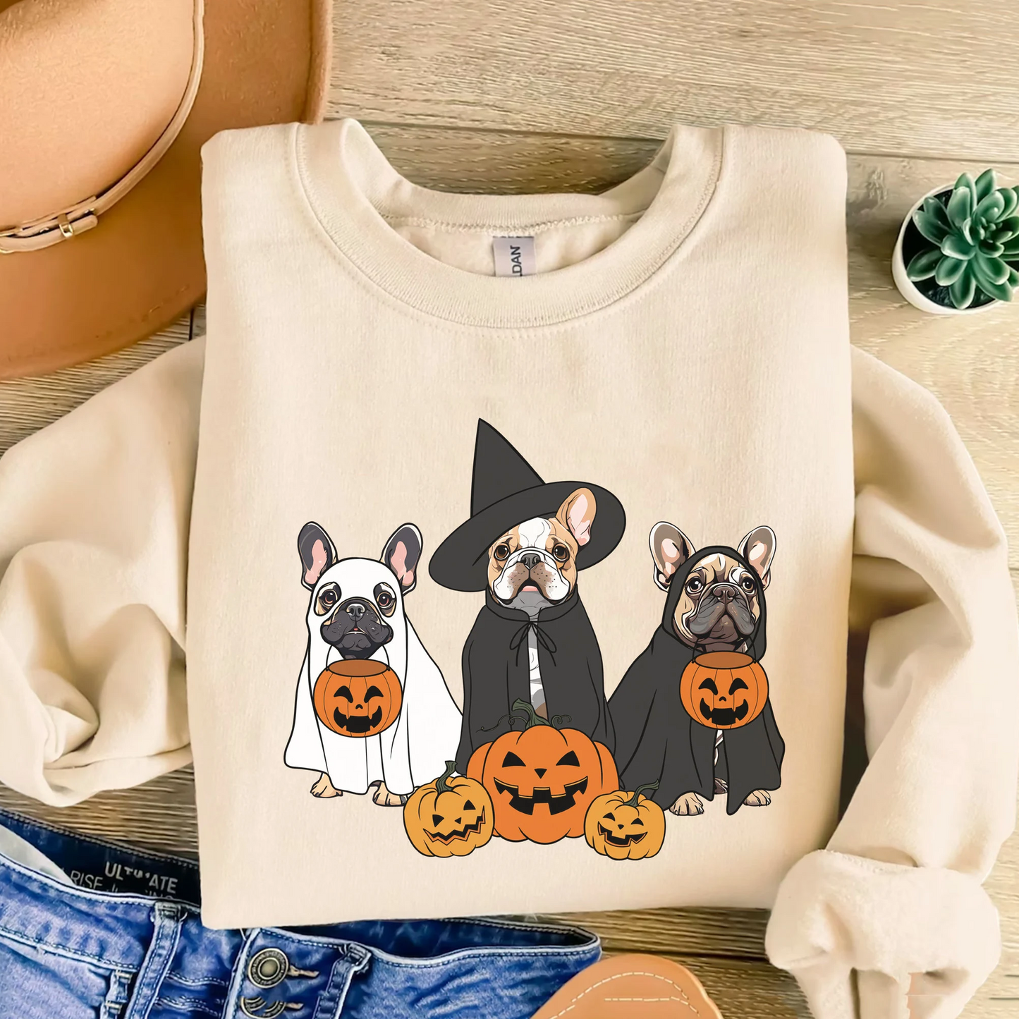 Ghost And Witch French Bulldog Sweatshirt, Ghost French Bulldog Shirt, Witch French Bulldog Shirt, Dog Lover, French Bulldog Halloween Shirt