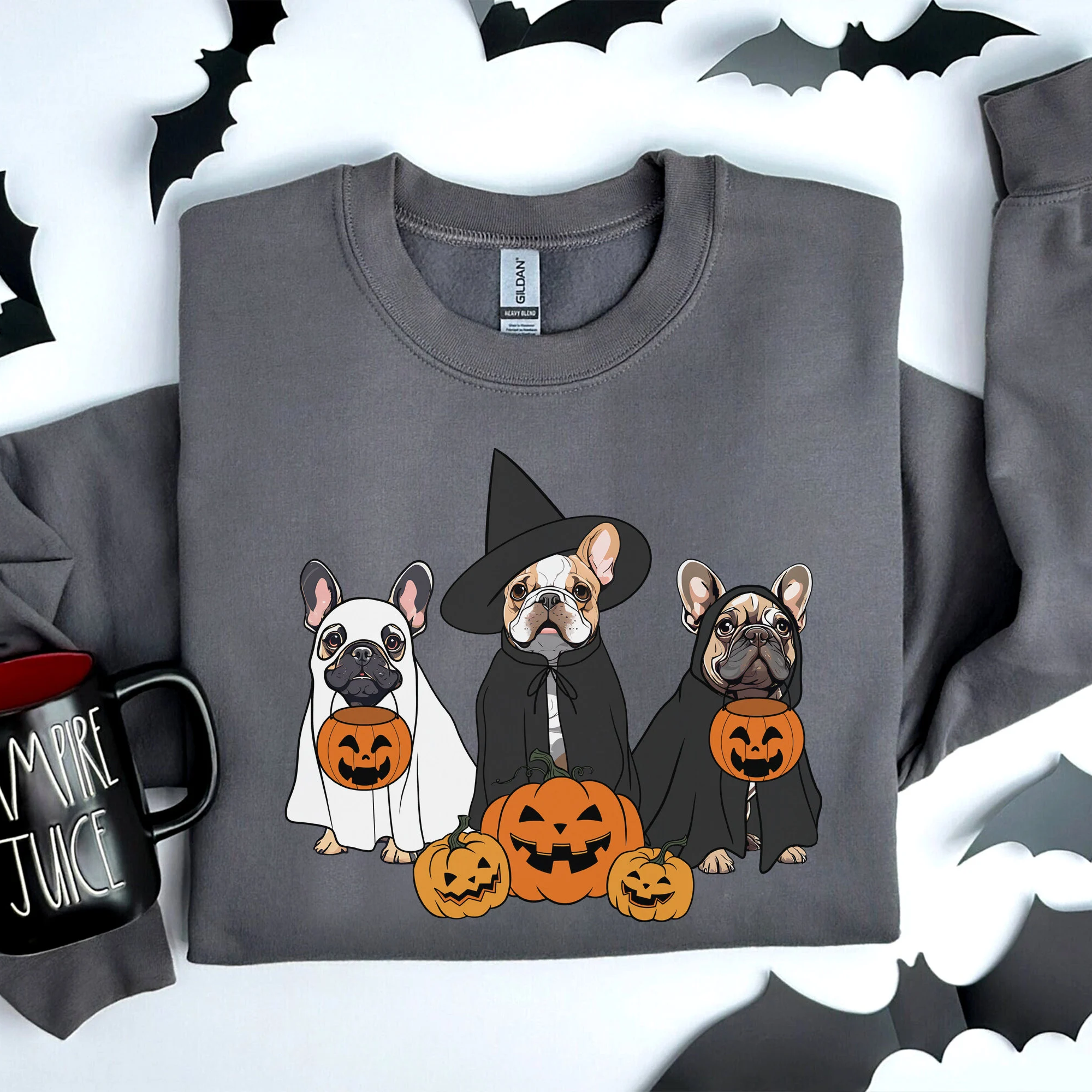 Ghost And Witch French Bulldog Sweatshirt, Ghost French Bulldog Shirt, Witch French Bulldog Shirt, Dog Lover, French Bulldog Halloween Shirt