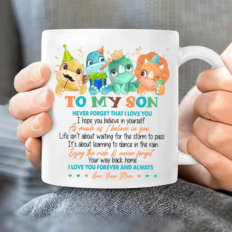 Gift for Son- Mom to son, Little dinosaur, I love you forever and always - Family White Mug - Amzanimalsgift