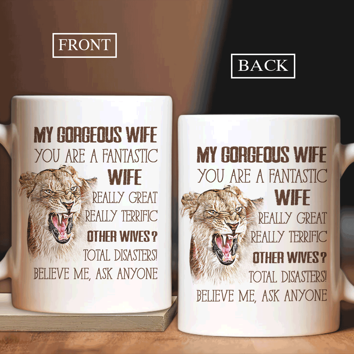 Gift For Wife AOP Mug - To my wife, Watercolor lion AOP Mug - Gift For wife, Family - You are a fantastic wife Family White Mug - Amzanimalsgift