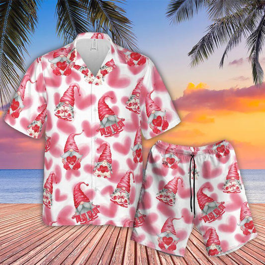 Gnome Aloha Hawaiian Shirts For Summer, Heart Love Hawaiian Set For Men Women, Valentine Gift For Husband Wife, Boyfriend, Girlfriend, Couple - Amzanimalsgift